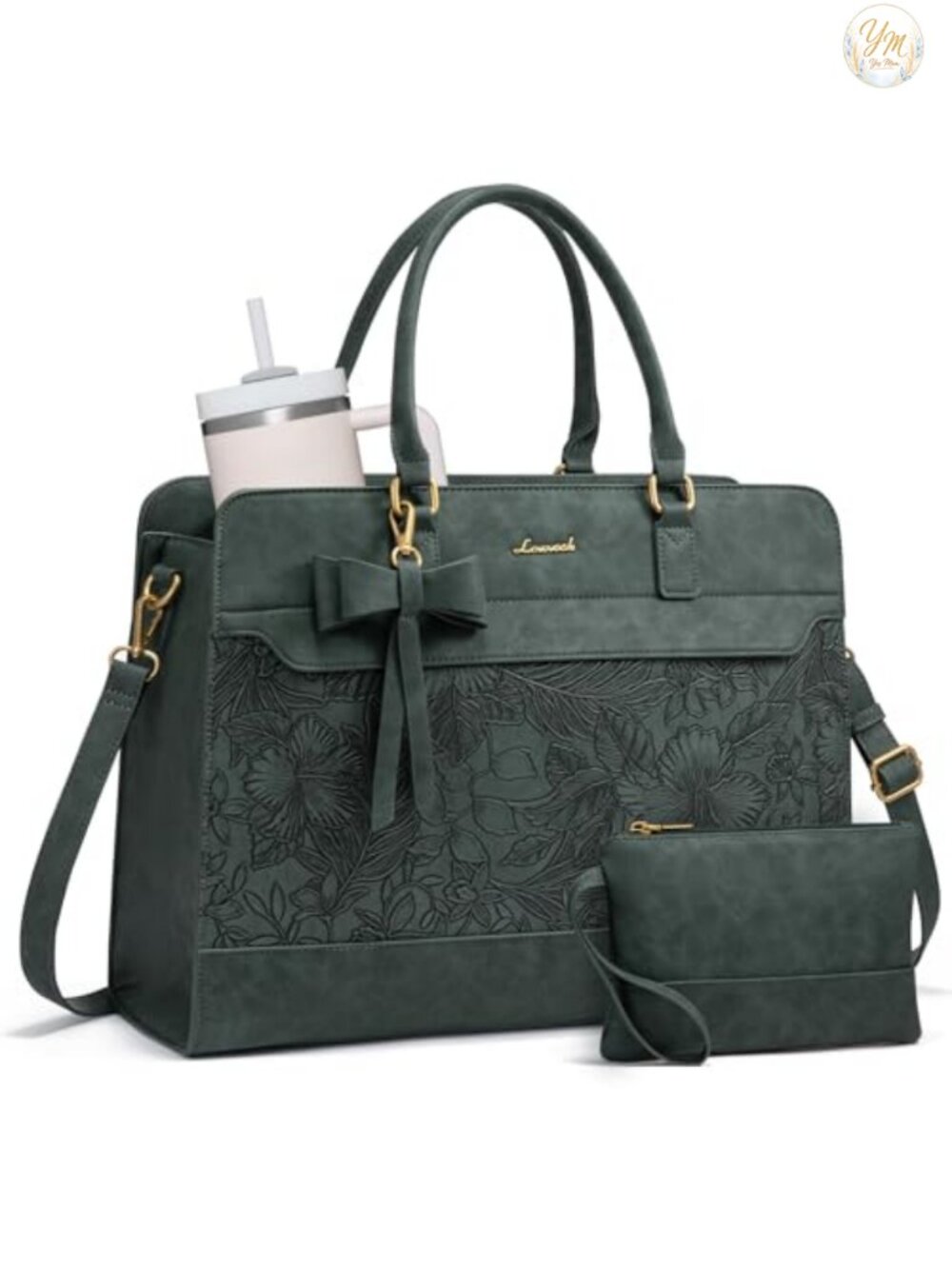 Women's Waterproof PU Leather Laptop Tote Bag for Work, 15.6 Inch Computer